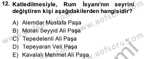 Osmanlı Tarihi (1789-1876) Dersi 2013 - 2014 Yılı (Final) Dönem Sonu Sınavı 12. Soru