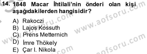 Osmanlı Tarihi (1789-1876) Dersi 2013 - 2014 Yılı (Final) Dönem Sonu Sınavı 14. Soru