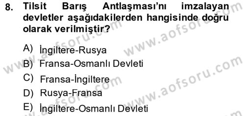 Osmanlı Tarihi (1789-1876) Dersi 2013 - 2014 Yılı (Final) Dönem Sonu Sınavı 8. Soru