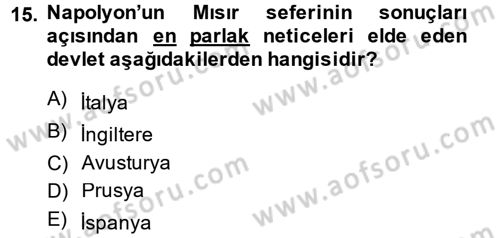 Osmanlı Tarihi (1789-1876) Dersi 2014 - 2015 Yılı (Vize) Ara Sınavı 15. Soru