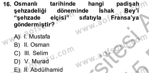 Osmanlı Tarihi (1789-1876) Dersi 2014 - 2015 Yılı (Vize) Ara Sınavı 16. Soru