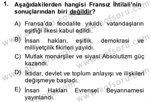 Osmanlı Tarihi (1789-1876) Dersi 2014 - 2015 Yılı (Final) Dönem Sonu Sınav Soruları 1. Soru