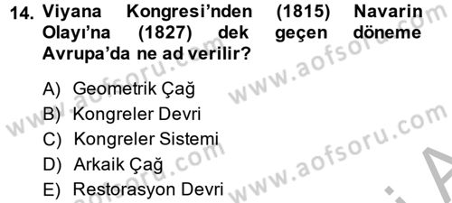 Osmanlı Tarihi (1789-1876) Dersi 2014 - 2015 Yılı (Final) Dönem Sonu Sınav Soruları 14. Soru