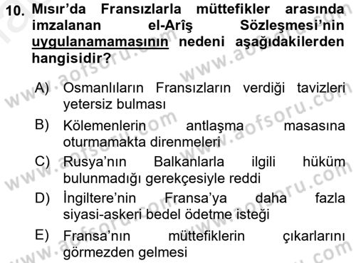 Osmanlı Tarihi (1789-1876) Dersi 2015 - 2016 Yılı (Vize) Ara Sınav Soruları 10. Soru