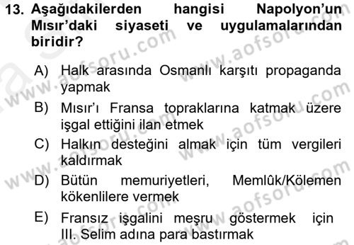 Osmanlı Tarihi (1789-1876) Dersi 2015 - 2016 Yılı (Vize) Ara Sınav Soruları 13. Soru