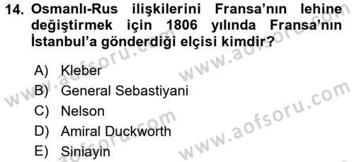Osmanlı Tarihi (1789-1876) Dersi 2015 - 2016 Yılı (Vize) Ara Sınav Soruları 14. Soru