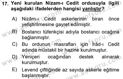 Osmanlı Tarihi (1789-1876) Dersi 2015 - 2016 Yılı (Vize) Ara Sınav Soruları 17. Soru