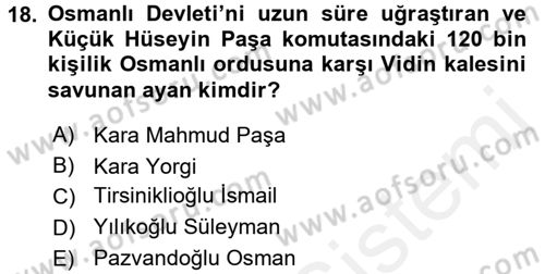Osmanlı Tarihi (1789-1876) Dersi 2015 - 2016 Yılı (Vize) Ara Sınav Soruları 18. Soru