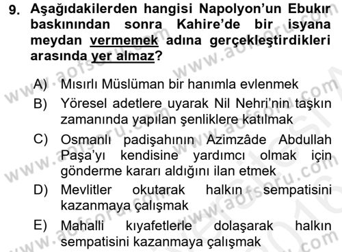 Osmanlı Tarihi (1789-1876) Dersi 2015 - 2016 Yılı (Vize) Ara Sınav Soruları 9. Soru