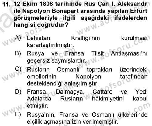 Osmanlı Tarihi (1789-1876) Dersi 2015 - 2016 Yılı (Final) Dönem Sonu Sınav Soruları 11. Soru