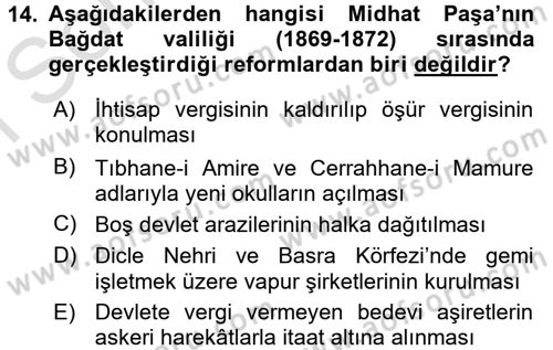 Osmanlı Tarihi (1789-1876) Dersi 2015 - 2016 Yılı (Final) Dönem Sonu Sınav Soruları 14. Soru