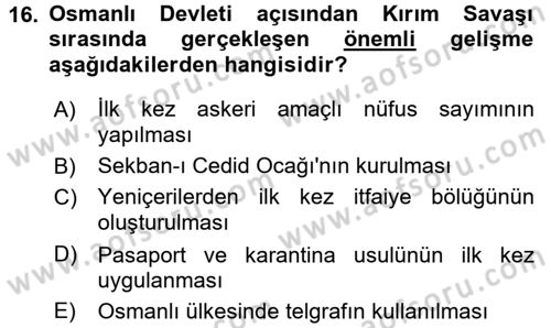 Osmanlı Tarihi (1789-1876) Dersi 2015 - 2016 Yılı (Final) Dönem Sonu Sınav Soruları 16. Soru