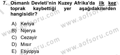 Osmanlı Tarihi (1789-1876) Dersi 2015 - 2016 Yılı (Final) Dönem Sonu Sınav Soruları 7. Soru