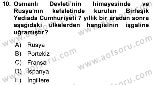 Osmanlı Tarihi (1789-1876) Dersi 2016 - 2017 Yılı (Vize) Ara Sınav Soruları 10. Soru