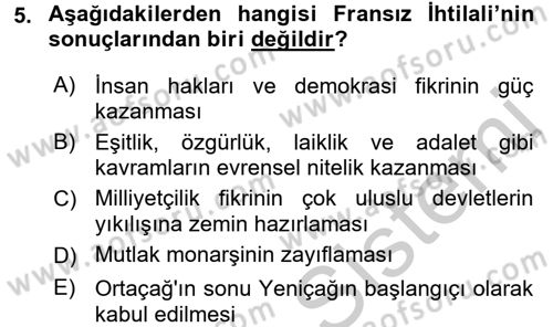 Osmanlı Tarihi (1789-1876) Dersi 2016 - 2017 Yılı (Vize) Ara Sınav Soruları 5. Soru