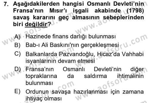 Osmanlı Tarihi (1789-1876) Dersi 2016 - 2017 Yılı (Vize) Ara Sınav Soruları 7. Soru