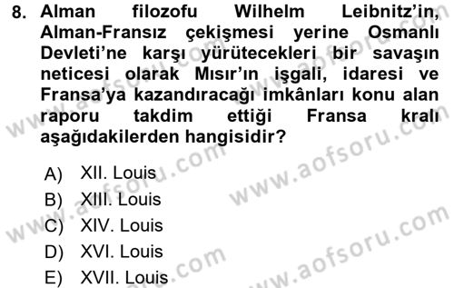 Osmanlı Tarihi (1789-1876) Dersi 2016 - 2017 Yılı (Vize) Ara Sınav Soruları 8. Soru