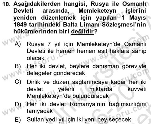 Osmanlı Tarihi (1789-1876) Dersi 2016 - 2017 Yılı (Final) Dönem Sonu Sınav Soruları 10. Soru