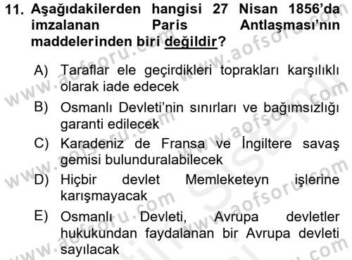 Osmanlı Tarihi (1789-1876) Dersi 2017 - 2018 Yılı (Final) Dönem Sonu Sınav Soruları 11. Soru