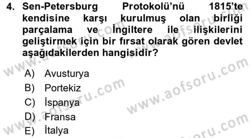 Osmanlı Tarihi (1789-1876) Dersi 2017 - 2018 Yılı (Final) Dönem Sonu Sınav Soruları 4. Soru