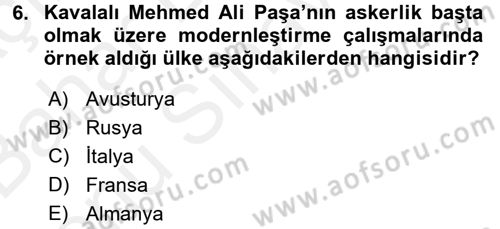 Osmanlı Tarihi (1789-1876) Dersi 2017 - 2018 Yılı (Final) Dönem Sonu Sınav Soruları 6. Soru