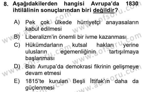 Osmanlı Tarihi (1789-1876) Dersi 2017 - 2018 Yılı (Final) Dönem Sonu Sınav Soruları 8. Soru
