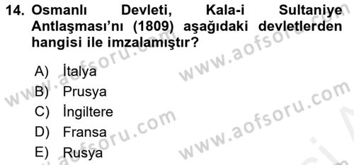 Osmanlı Tarihi (1789-1876) Dersi 2018 - 2019 Yılı (Vize) Ara Sınav Soruları 14. Soru