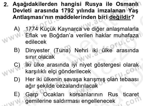 Osmanlı Tarihi (1789-1876) Dersi 2018 - 2019 Yılı (Vize) Ara Sınav Soruları 2. Soru
