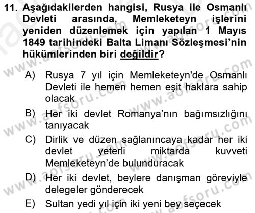 Osmanlı Tarihi (1789-1876) Dersi 2018 - 2019 Yılı (Final) Dönem Sonu Sınavı 11. Soru