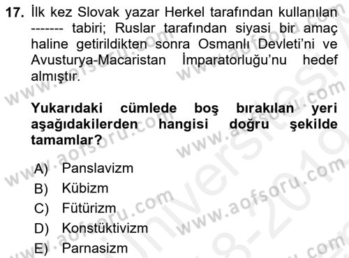 Osmanlı Tarihi (1789-1876) Dersi 2018 - 2019 Yılı (Final) Dönem Sonu Sınav Soruları 17. Soru