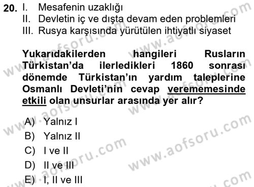 Osmanlı Tarihi (1789-1876) Dersi 2018 - 2019 Yılı (Final) Dönem Sonu Sınav Soruları 20. Soru