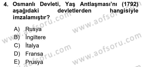 Osmanlı Tarihi (1789-1876) Dersi 2018 - 2019 Yılı (Final) Dönem Sonu Sınav Soruları 4. Soru