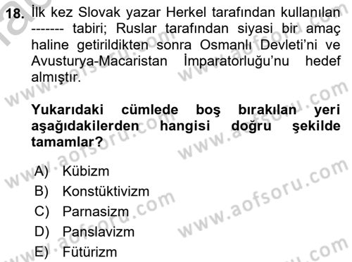 Osmanlı Tarihi (1789-1876) Dersi 2018 - 2019 Yılı Yaz Okulu Sınav Soruları 18. Soru
