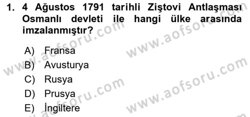 Osmanlı Tarihi (1789-1876) Dersi 2020 - 2021 Yılı Yaz Okulu Sınav Soruları 1. Soru
