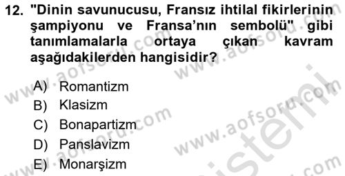 Osmanlı Tarihi (1789-1876) Dersi 2020 - 2021 Yılı Yaz Okulu Sınav Soruları 12. Soru