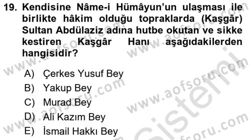 Osmanlı Tarihi (1789-1876) Dersi 2020 - 2021 Yılı Yaz Okulu Sınav Soruları 19. Soru