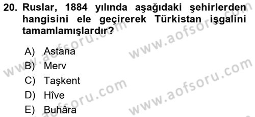 Osmanlı Tarihi (1789-1876) Dersi 2020 - 2021 Yılı Yaz Okulu Sınav Soruları 20. Soru