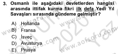 Osmanlı Tarihi (1789-1876) Dersi 2020 - 2021 Yılı Yaz Okulu Sınav Soruları 3. Soru