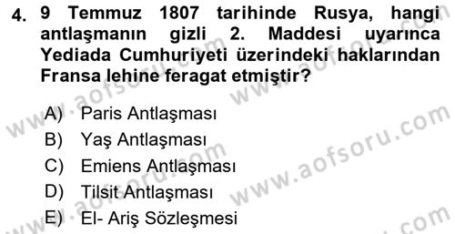 Osmanlı Tarihi (1789-1876) Dersi 2020 - 2021 Yılı Yaz Okulu Sınav Soruları 4. Soru