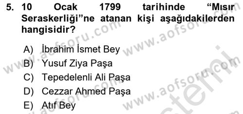 Osmanlı Tarihi (1789-1876) Dersi 2020 - 2021 Yılı Yaz Okulu Sınav Soruları 5. Soru