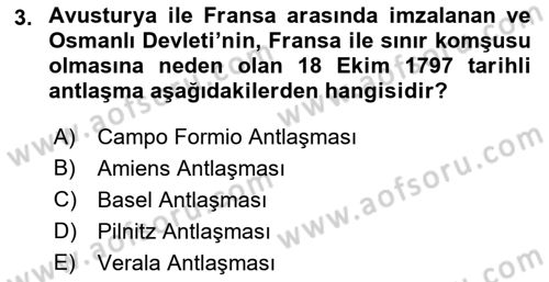 Osmanlı Tarihi (1789-1876) Dersi 2021 - 2022 Yılı (Vize) Ara Sınav Soruları 3. Soru
