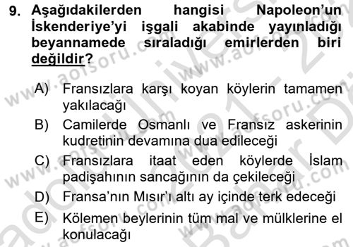 Osmanlı Tarihi (1789-1876) Dersi 2021 - 2022 Yılı (Vize) Ara Sınav Soruları 9. Soru