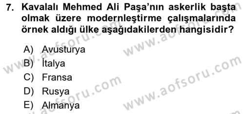 Osmanlı Tarihi (1789-1876) Dersi 2021 - 2022 Yılı (Final) Dönem Sonu Sınav Soruları 7. Soru