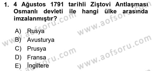 Osmanlı Tarihi (1789-1876) Dersi 2021 - 2022 Yılı Yaz Okulu Sınav Soruları 1. Soru