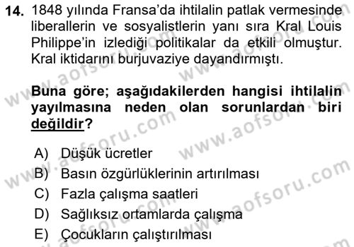 Osmanlı Tarihi (1789-1876) Dersi 2021 - 2022 Yılı Yaz Okulu Sınav Soruları 14. Soru