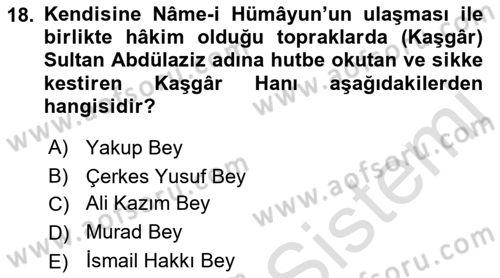 Osmanlı Tarihi (1789-1876) Dersi 2021 - 2022 Yılı Yaz Okulu Sınav Soruları 18. Soru