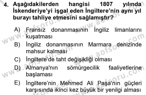 Osmanlı Tarihi (1789-1876) Dersi 2021 - 2022 Yılı Yaz Okulu Sınav Soruları 4. Soru