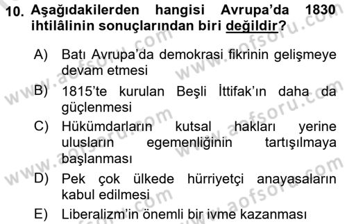 Osmanlı Tarihi (1789-1876) Dersi 2022 - 2023 Yılı Yaz Okulu Sınav Soruları 10. Soru