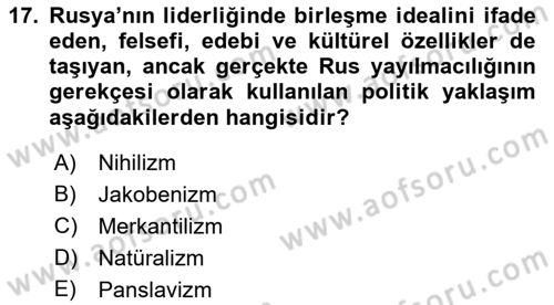 Osmanlı Tarihi (1789-1876) Dersi 2022 - 2023 Yılı Yaz Okulu Sınav Soruları 17. Soru