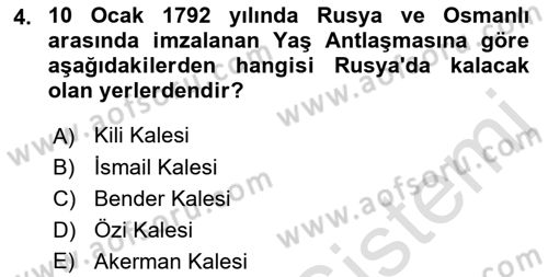 Osmanlı Tarihi (1789-1876) Dersi 2022 - 2023 Yılı Yaz Okulu Sınav Soruları 4. Soru